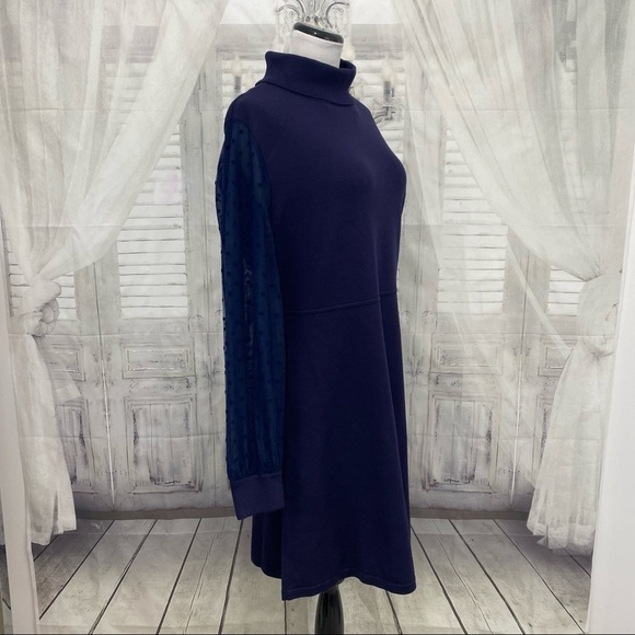 Eliza J XXL 2XL Blue Mock Neck Long Sheer Sleeve Knit Fit & Flare Sweater Dress - Picture 6 of 14
